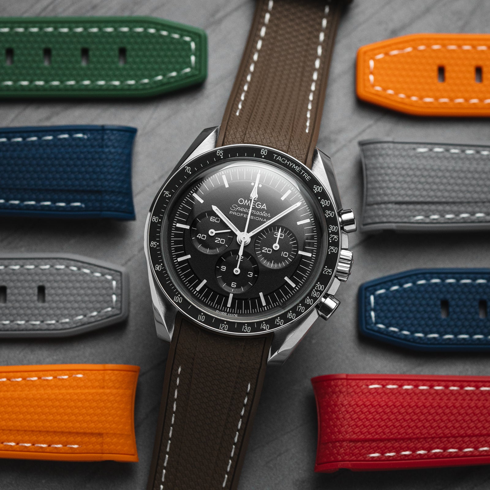 Textured Curved End Rubber Strap - Brown (2405)