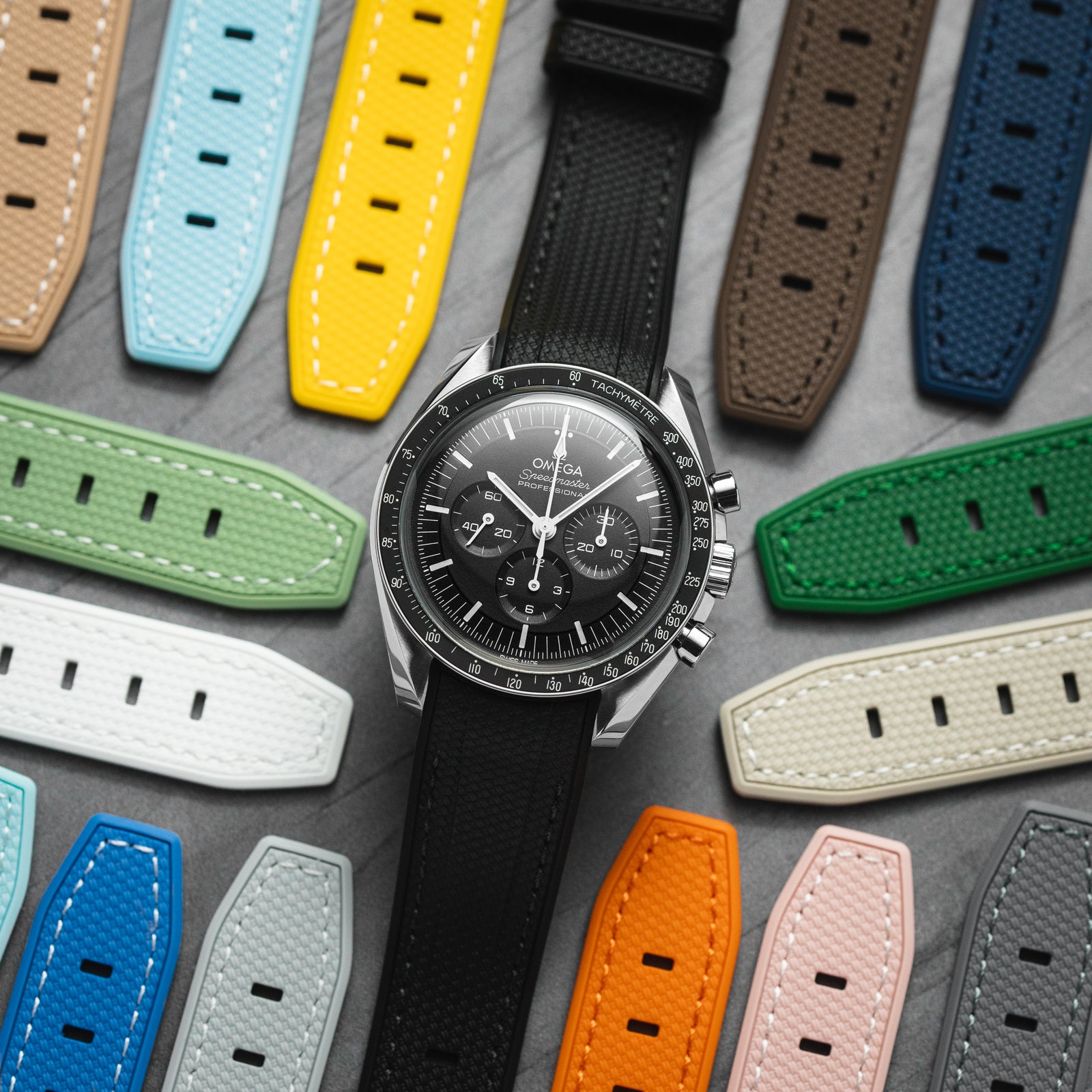 Textured Curved End Rubber Strap - Black (2405)