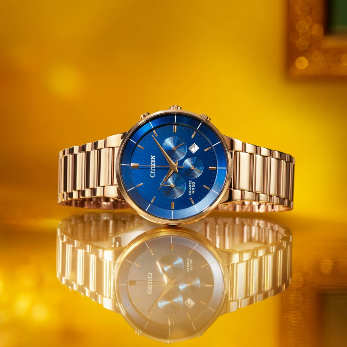 Citizen AN8223-54L Classic Quartz: Blue Dial Rose Gold Steel