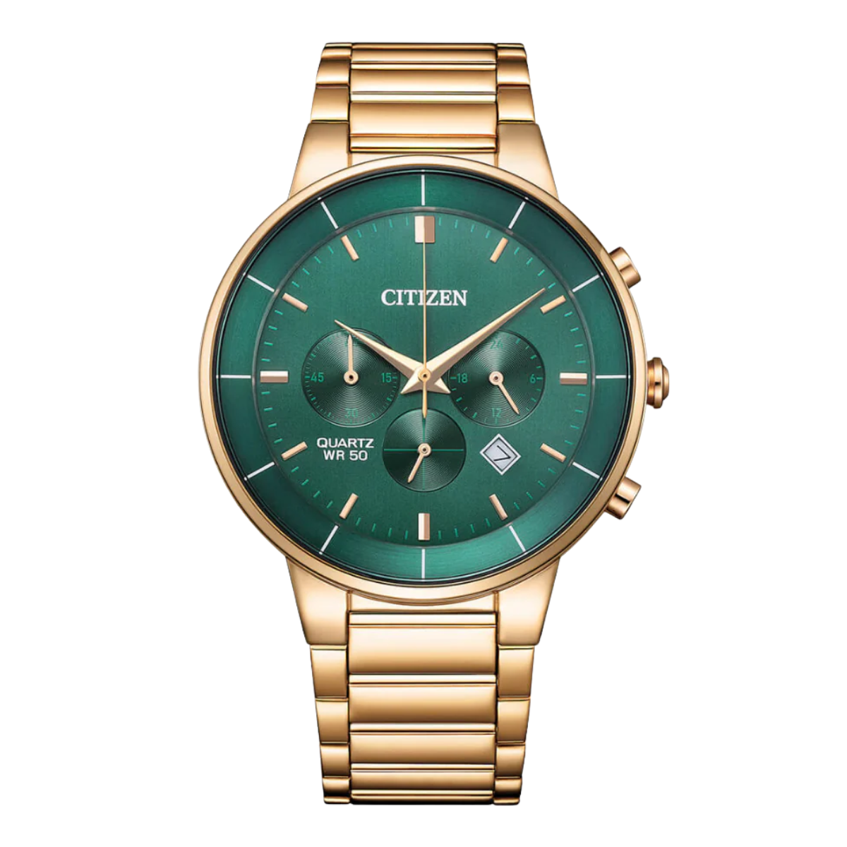Citizen AN8223-54X Quartz Chronograph: Sporty Green Dial Gold Tone