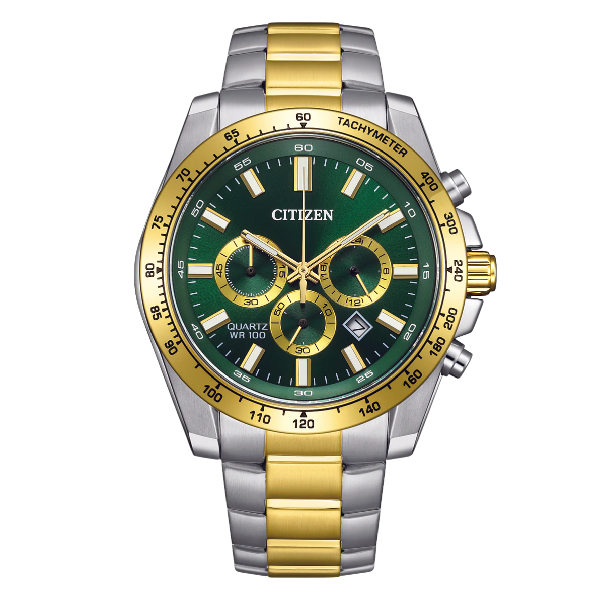 Citizen AN8234-58X Quartz Chronograph: Sporty Green Dial Steel