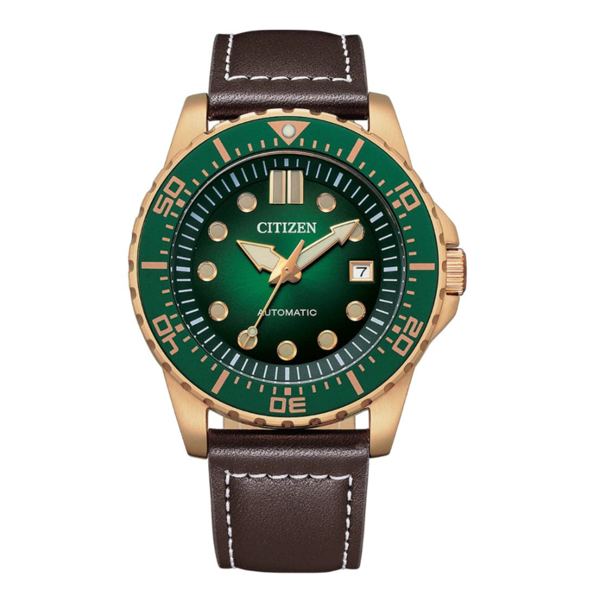 Citizen Men's NJ0173-18X Mechanical Automatic | Green Dial | Brown Leather Strap