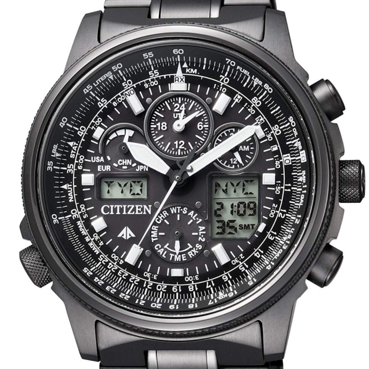 Citizen Promaster JY8025-59E JY8025 SKY Chronograph Black Dial LCD Eco-Drive Mens Watch