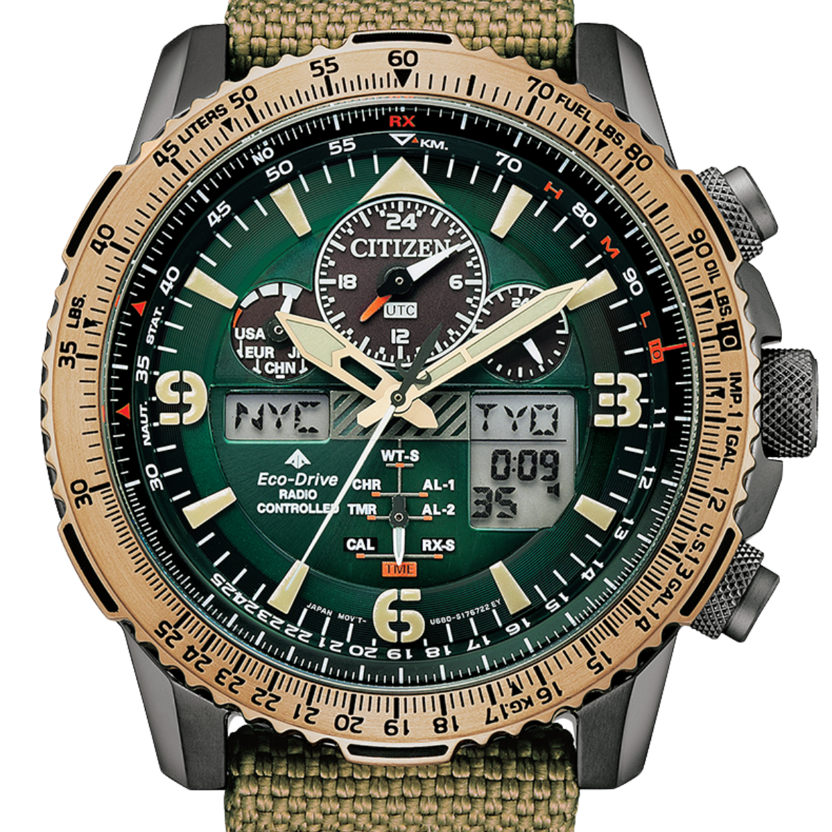 Citizen Promaster JY8074-11X JY8074 Chronograph Green Dial Eco-Drive Nylon Mens Watch