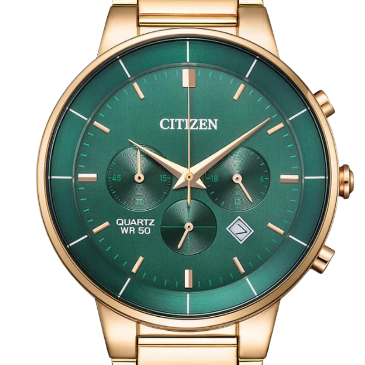 Citizen AN8223-54X Quartz Chronograph: Sporty Green Dial Gold Tone
