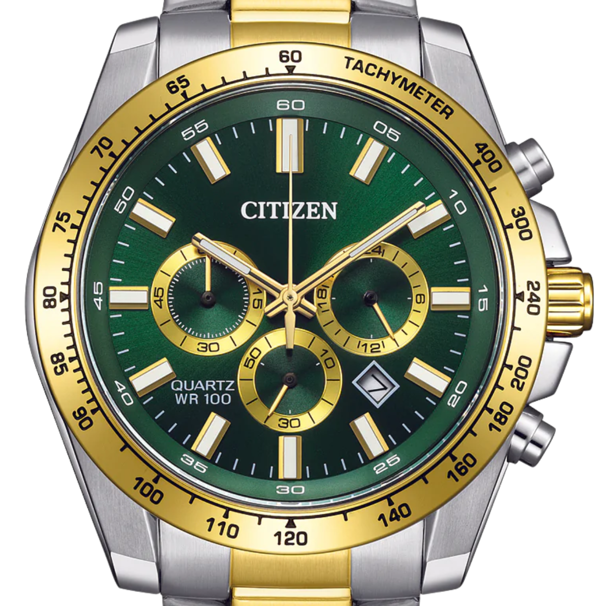 Citizen AN8234-58X Quartz Chronograph: Sporty Green Dial Steel