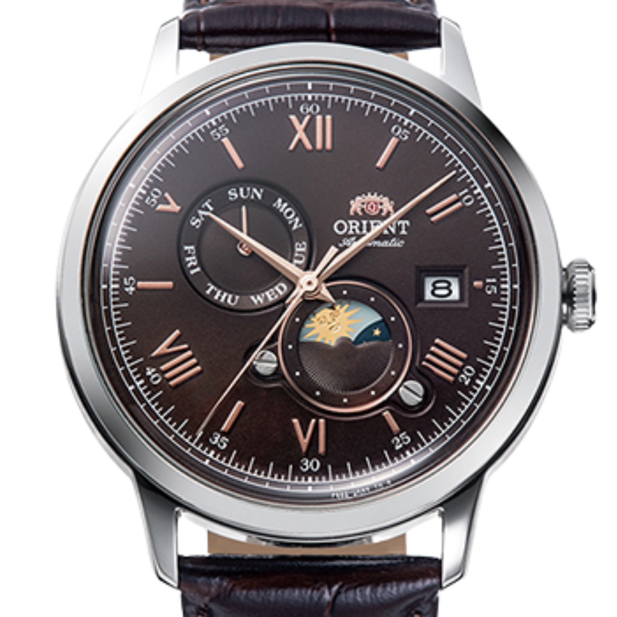 Orient Bambino RA-AK0804Y Sun and Moon Classic Automatic Leather Mens Watch