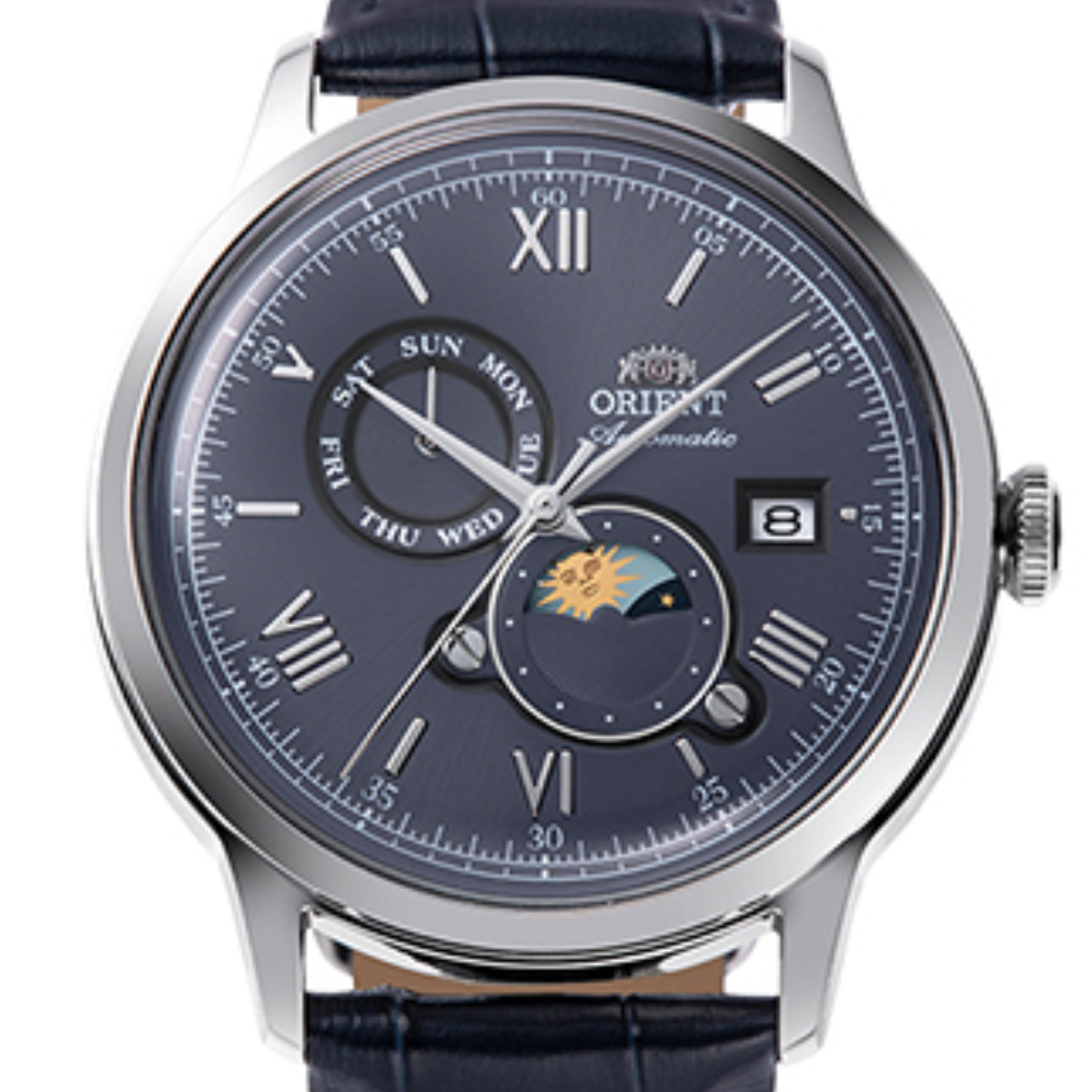 Orient RA-AK0806L Bambino Sun Moon 75th Anniversary Automatic Mens Leather Watch