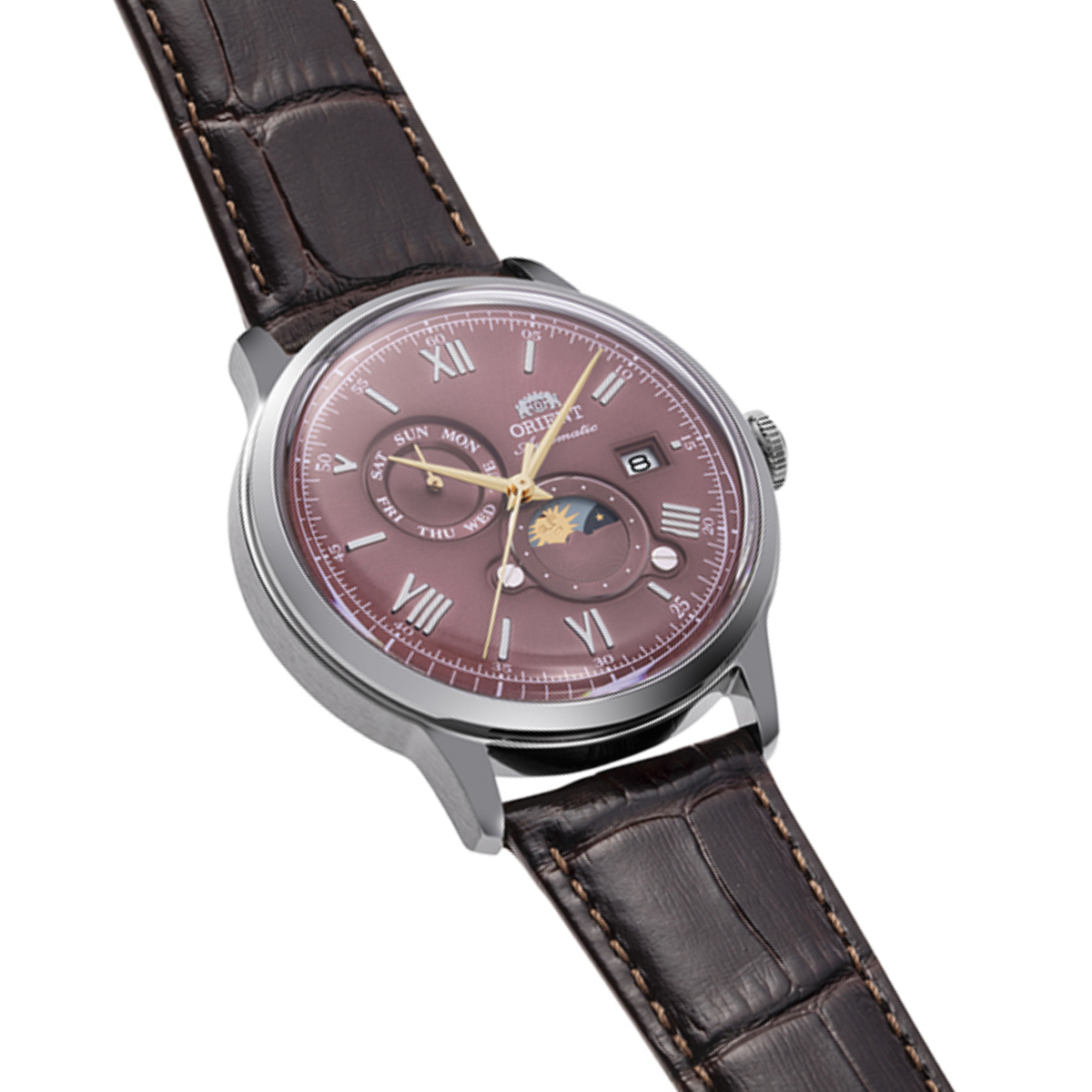 Orient RA-AK0807R Bambino Sun Moon Classic Automatic Mens Leather Watch