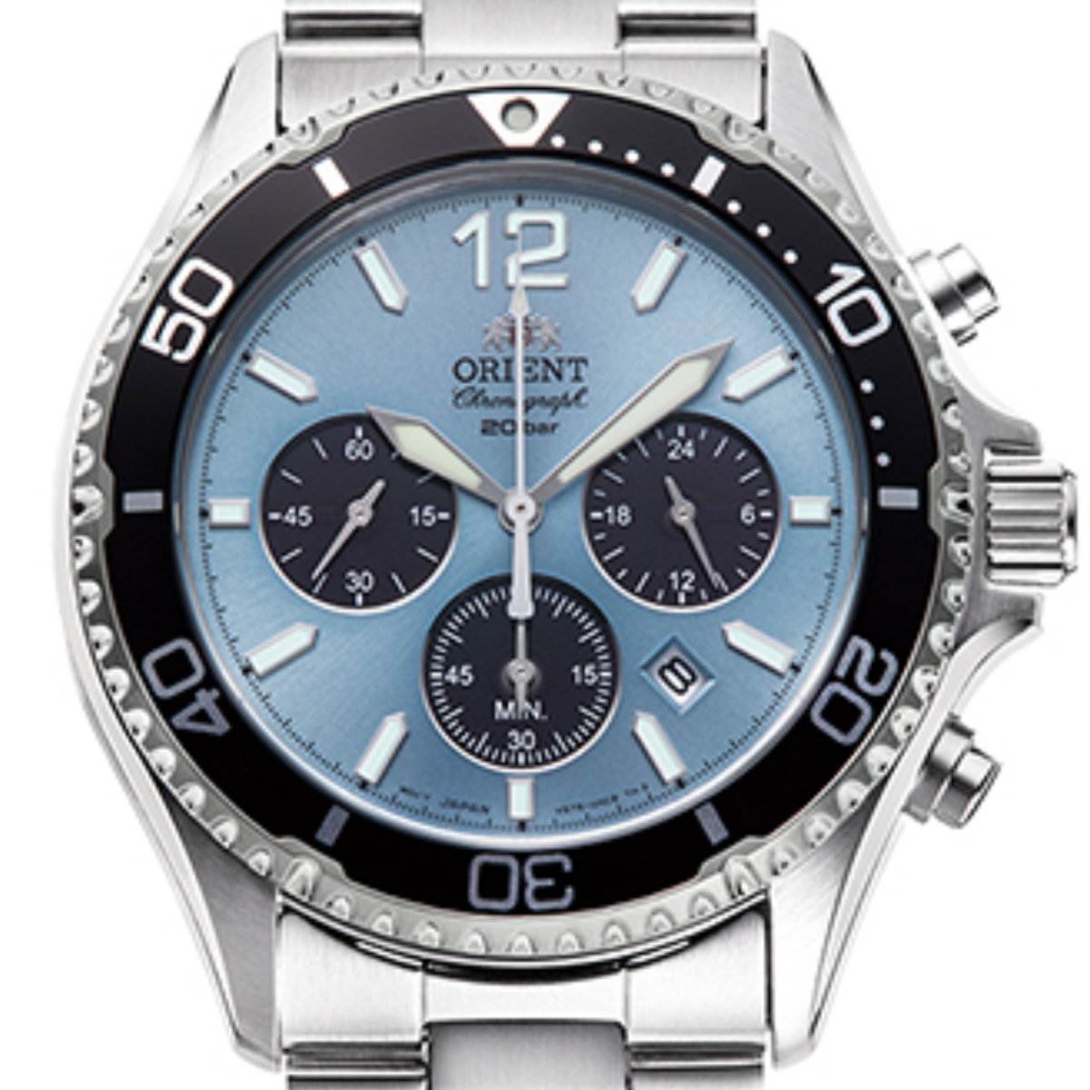 Orient Mako RA-TX0206L Solar Sky Blue Dial Chronograph Sports Mens Watch