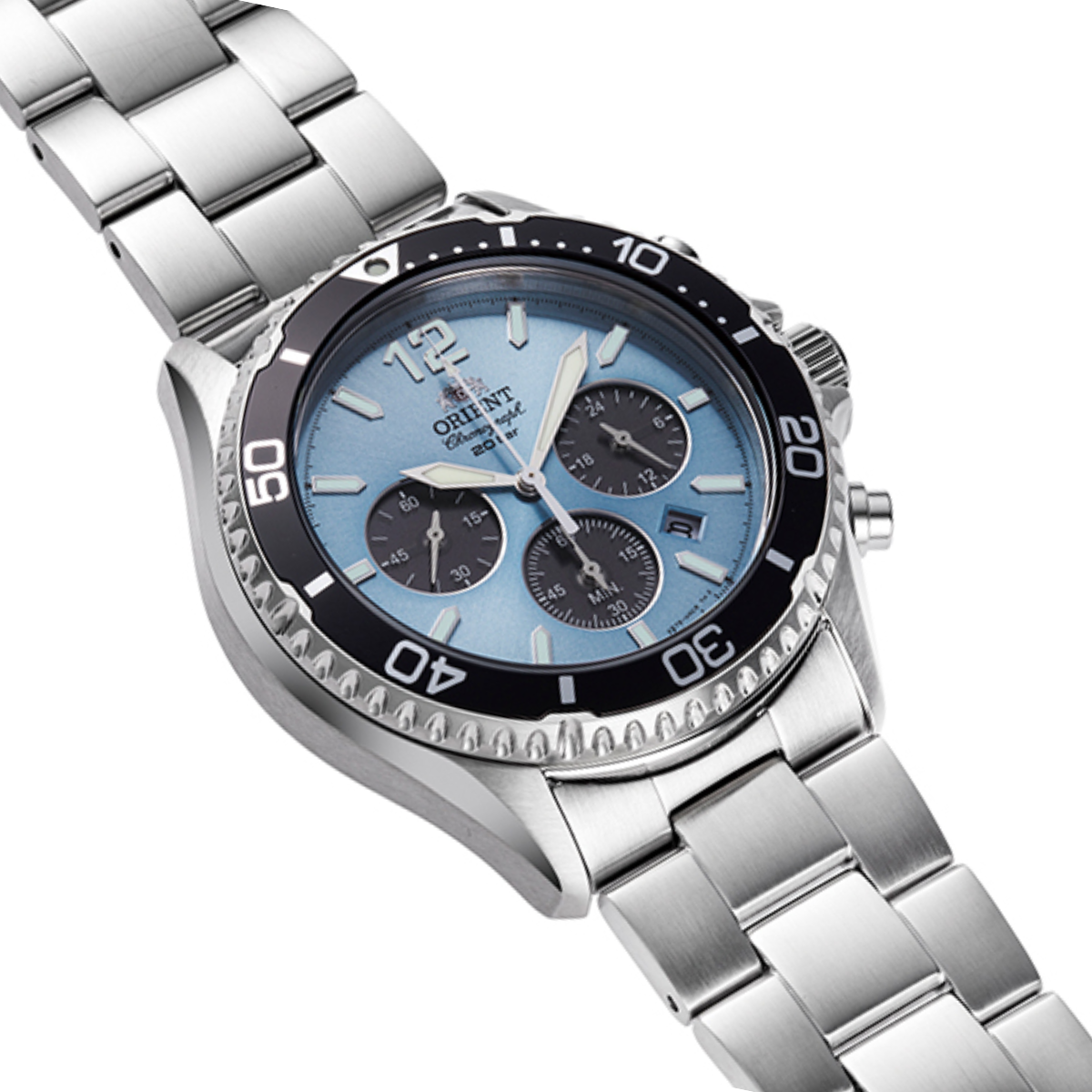 Orient Mako RA-TX0206L Solar Sky Blue Dial Chronograph Sports Mens Watch