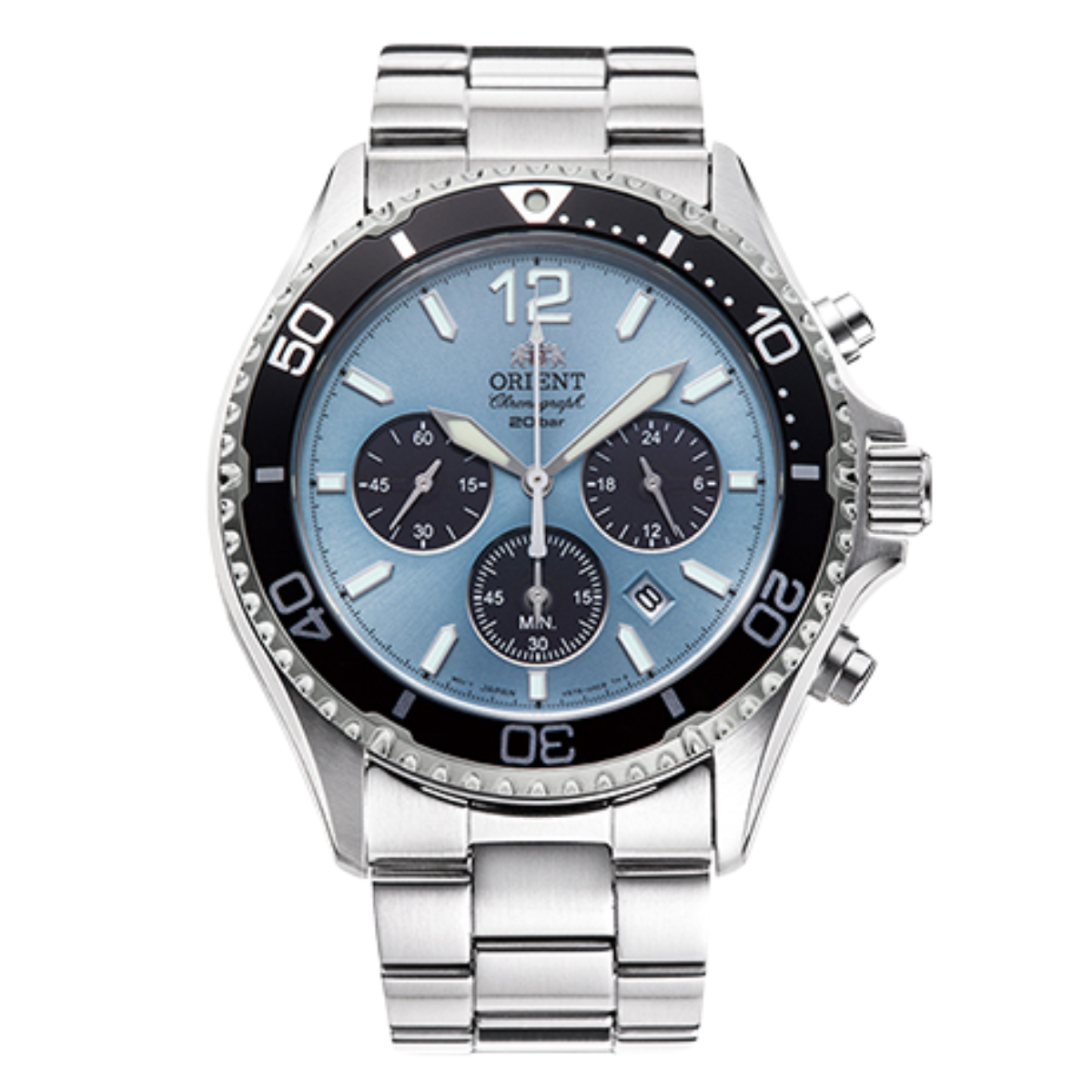 Orient Mako RA-TX0206L Solar Sky Blue Dial Chronograph Sports Mens Watch
