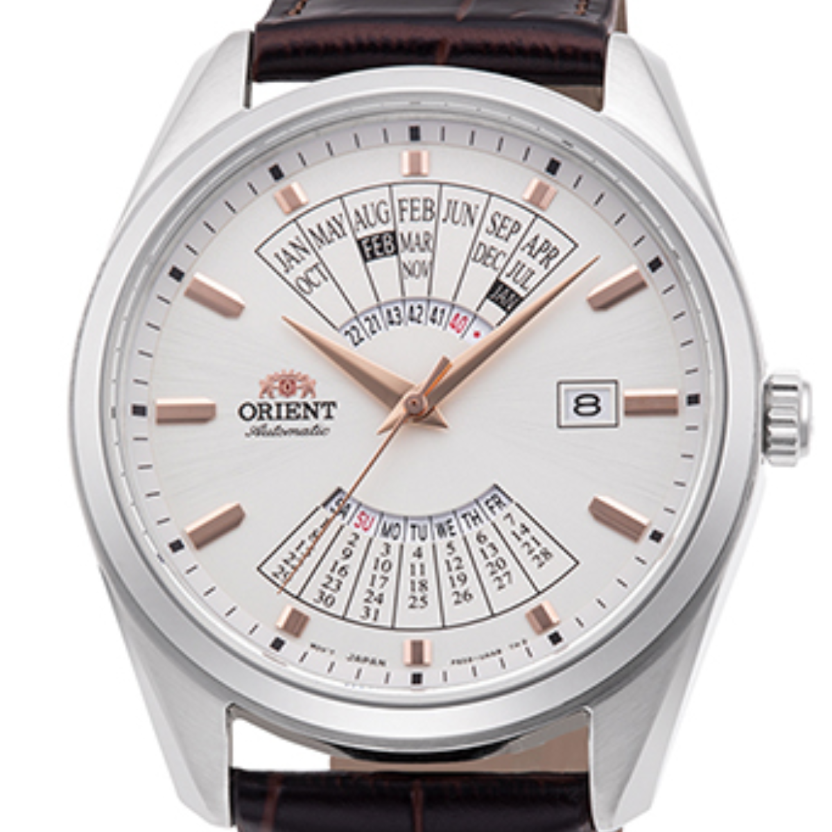 Orient RA-BA0005S Mechanical Contemporary Multi Year Calendar White Dial Leather Watch