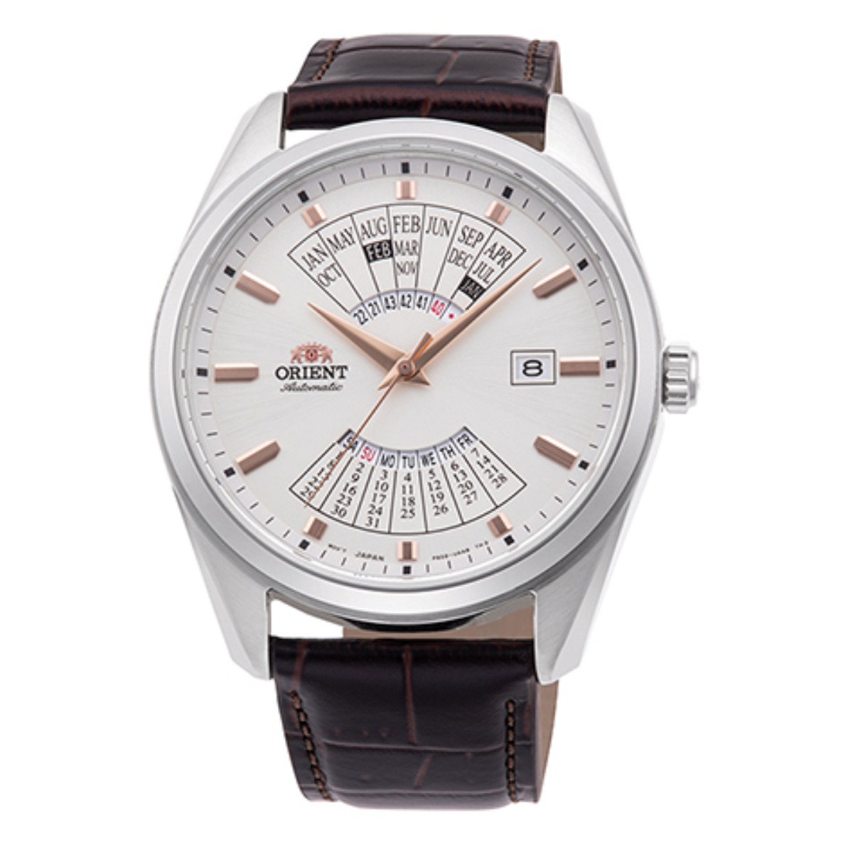 Orient RA-BA0005S Mechanical Contemporary Multi Year Calendar White Dial Leather Watch