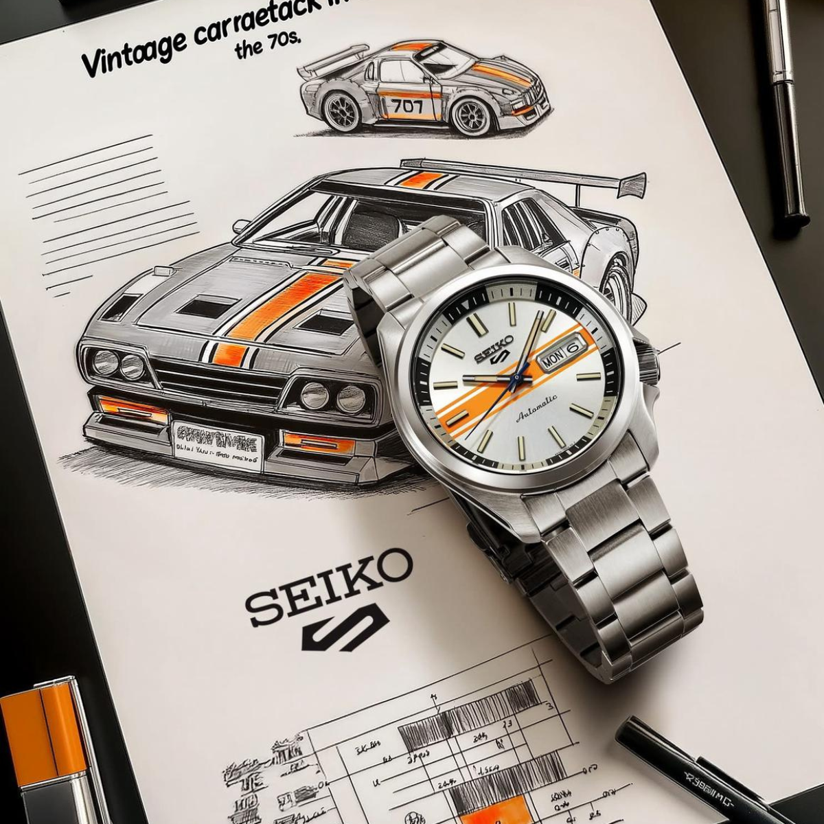 Seiko 5 Sports SRPL49K1 SRPL49 SRPL49K Racer's Heritage "Retro GT" Car Special Edition Mens Watch