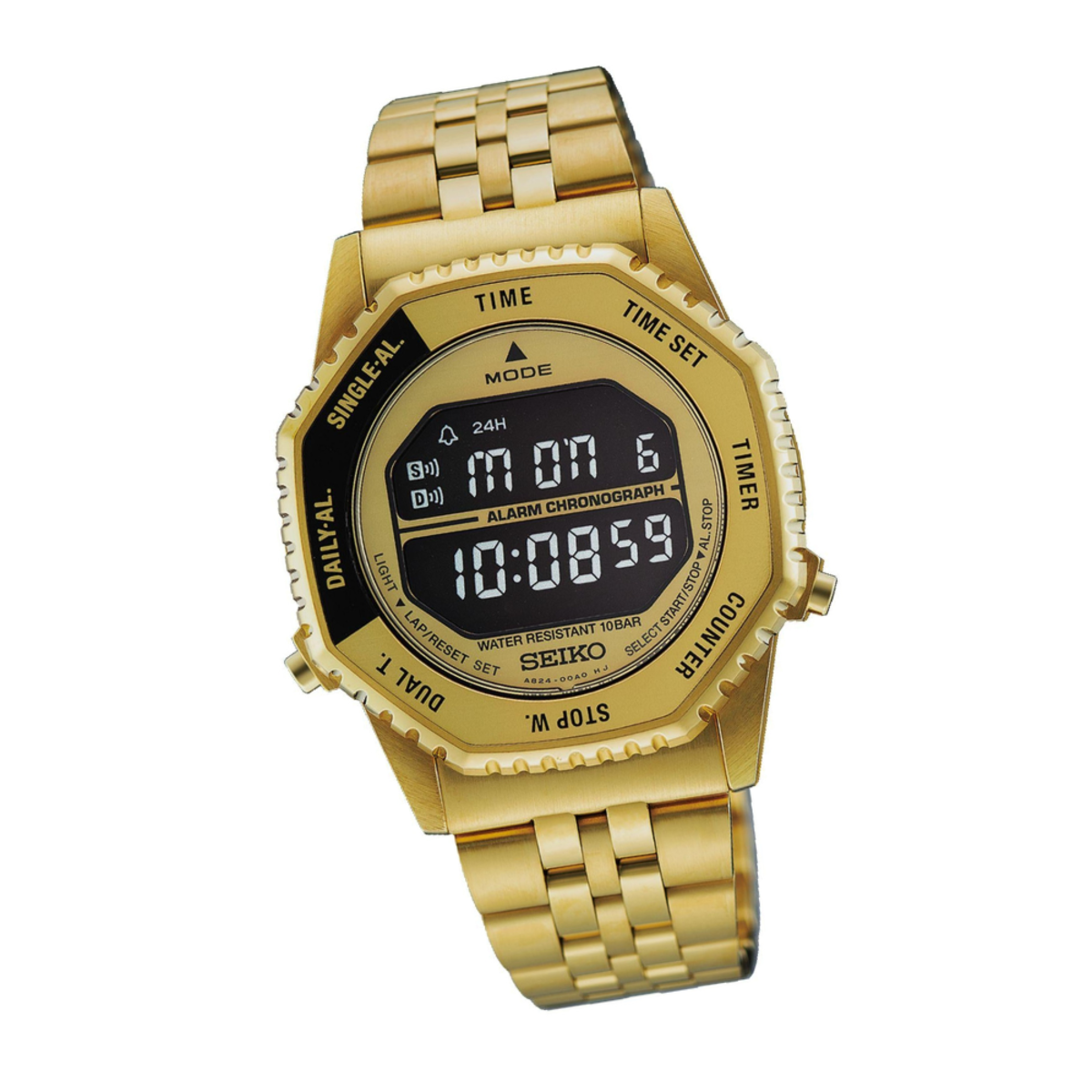 Seiko Rotocall Reissue Gold Tone Digital Watch HFL003P1