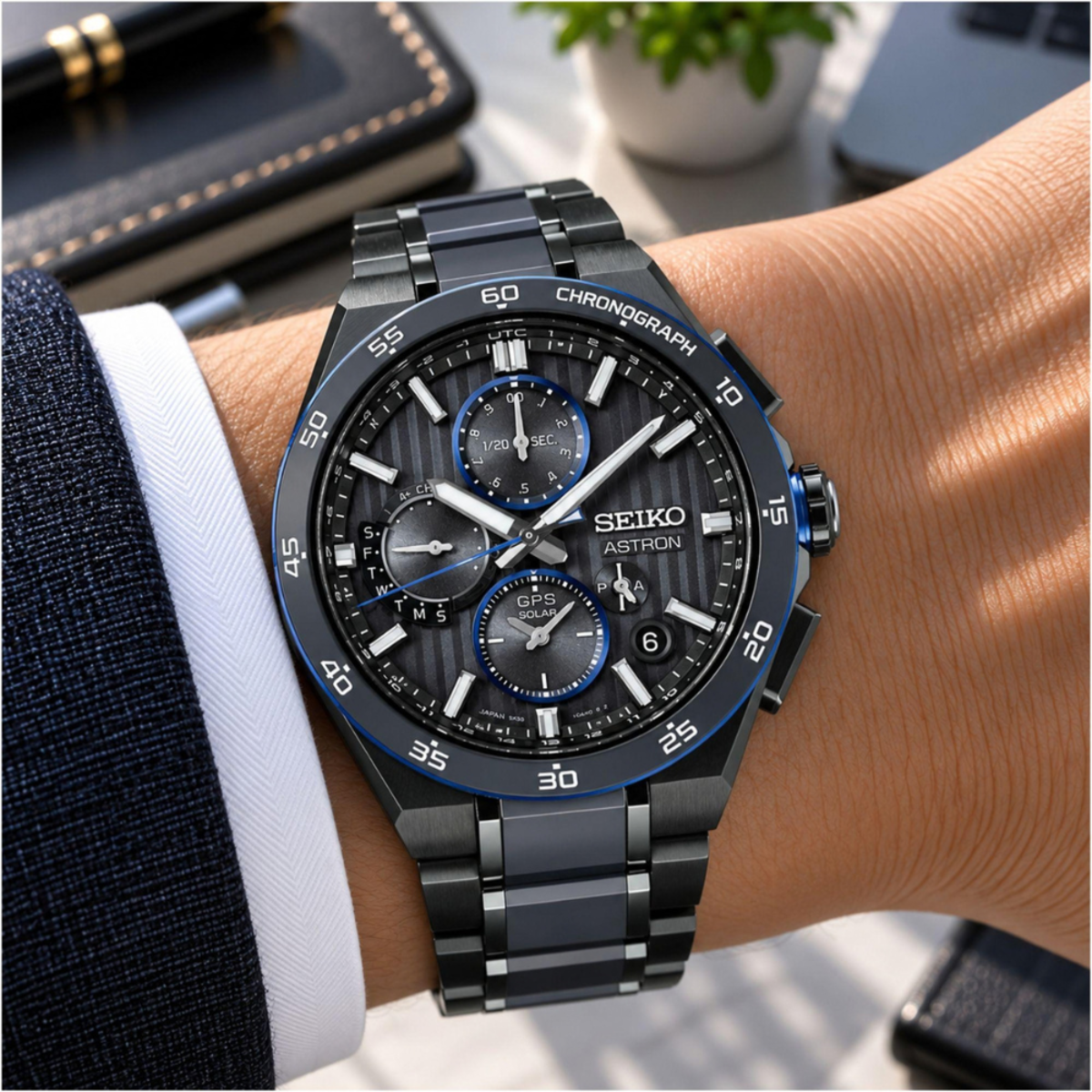 Seiko Astron GPS Solar Titanium Skyline Dial Black Titanium Watch HAB008J1