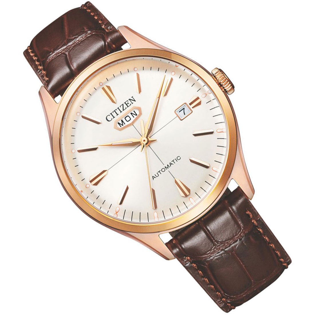 Citizen C7 Mechanical NH8393-05A NH8393-05 Beige Dial Leather Mens Watch -Citizen