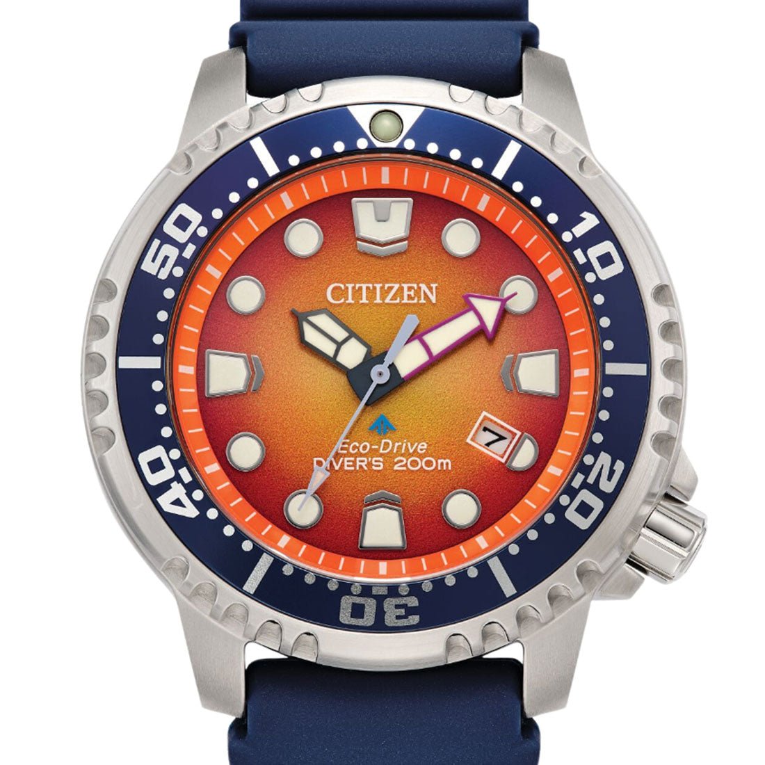 Citizen Promaster Eco-Drive BN0169-03X Orange Dial Blue Rubber Diving Solar Watch -Citizen