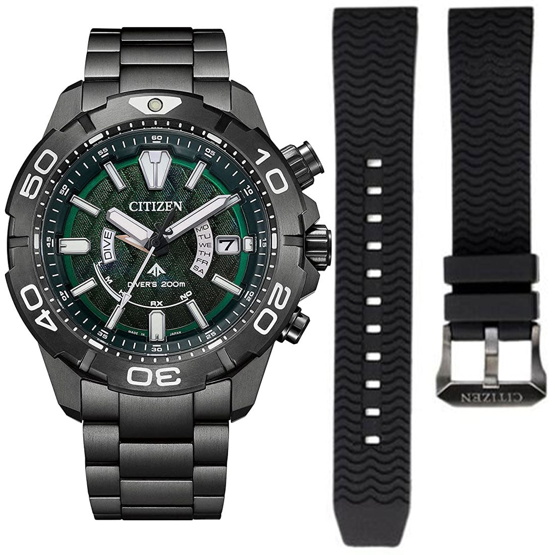 Citizen Promaster Marine Light in Black 2022 Green Edition AS7146-58W Titanium Watch with Extra Strap -Citizen