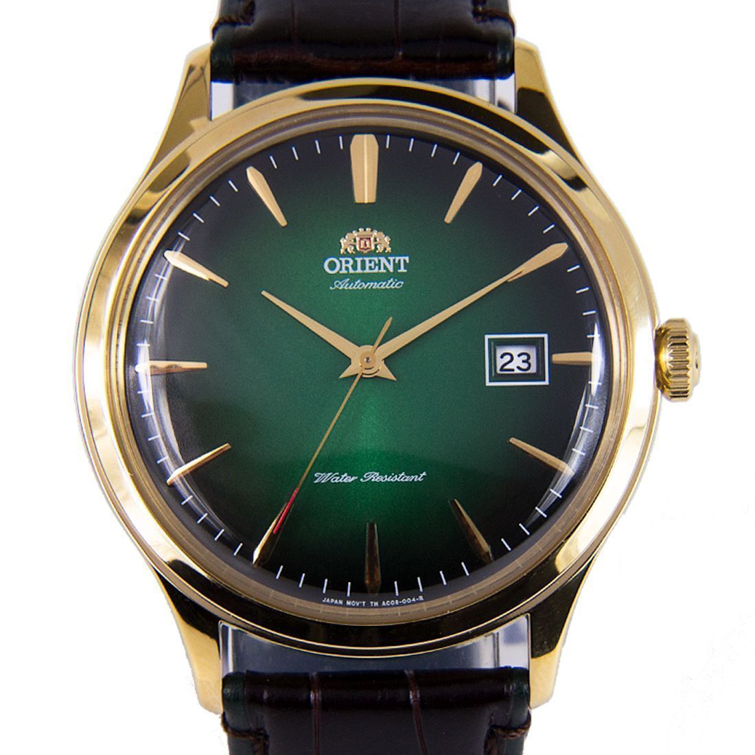 Orient Bambino Mechanical FAC08002F0 AC08002F Green Dial Leather Mens Watch -Orient