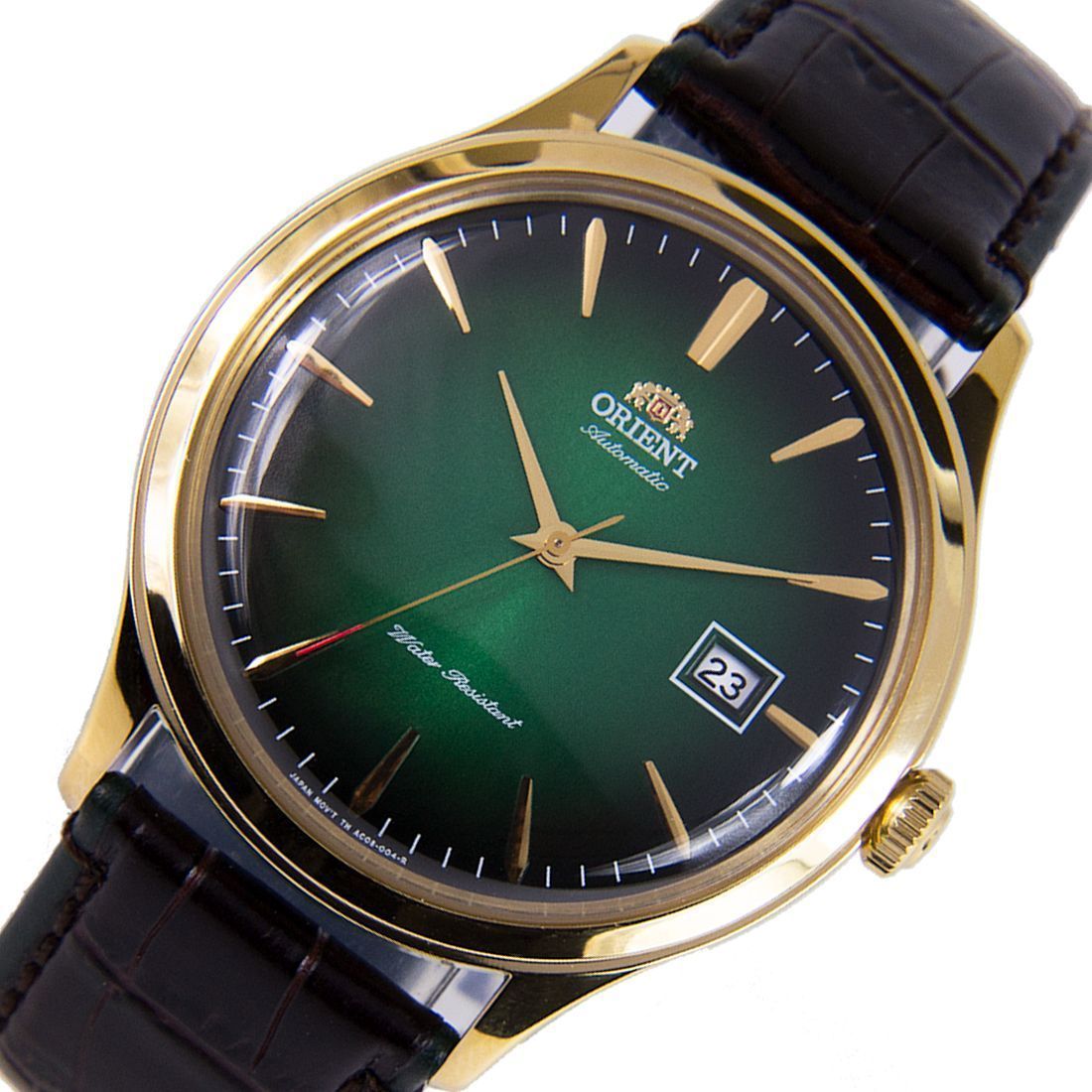Orient Bambino Mechanical FAC08002F0 AC08002F Green Dial Leather Mens Watch -Orient