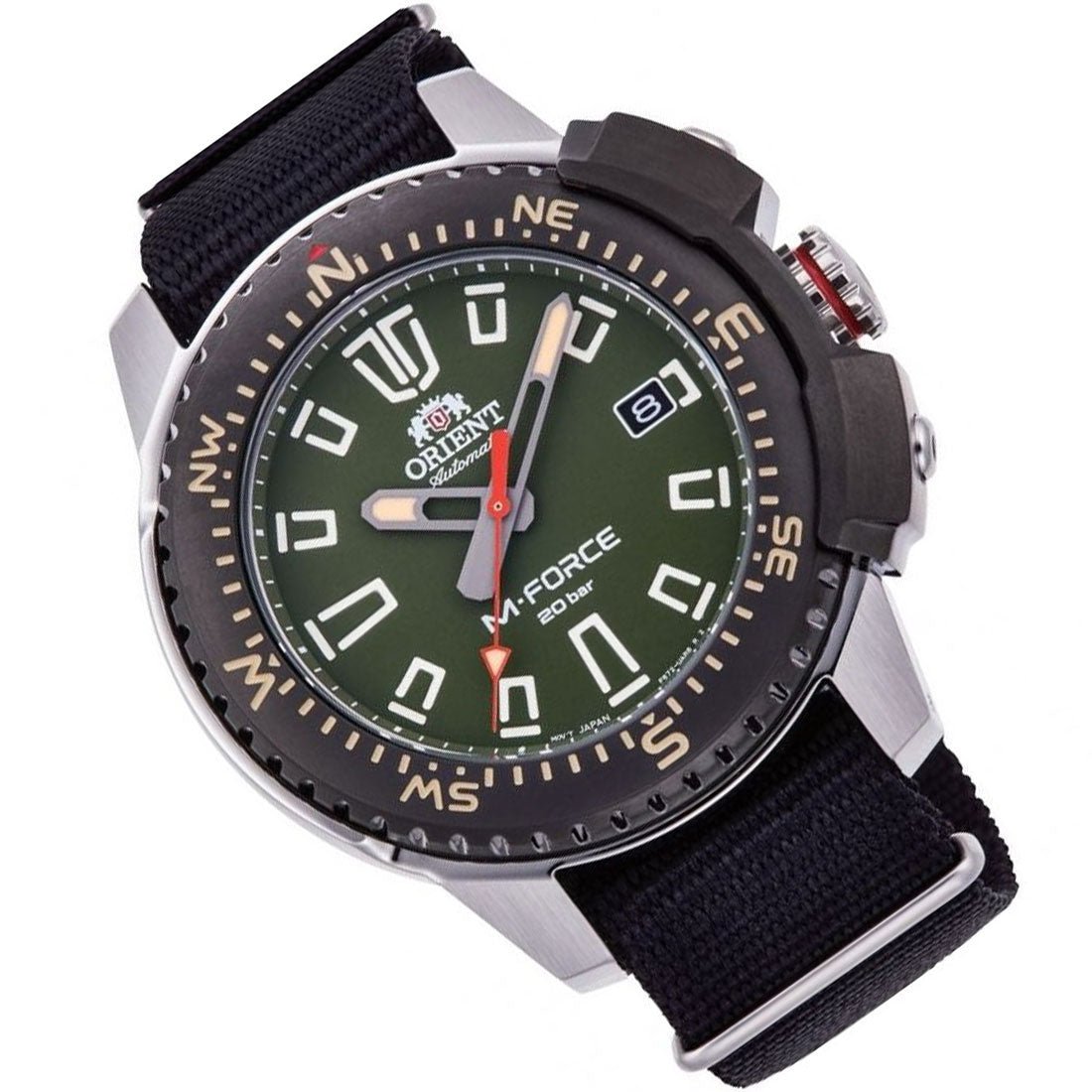 Orient M-Force Black Nylon RA-AC0N03E RA-AC0N03E10B Diving Green Dial Watch -Orient