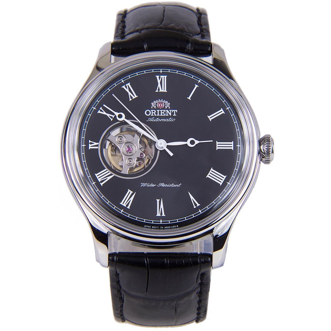 Orient Mechanical Roman Numerals FAG00003B0 AG00003B Leather Black Dial Watch -Orient