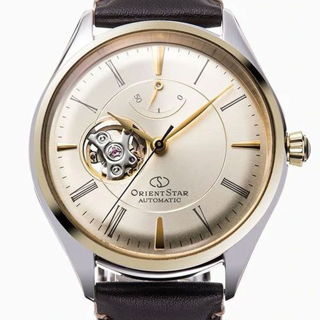 Orient Star Champagne Open Heart Dial RE-AT0201G00B RE-AT0201G Leather Watch -Orient