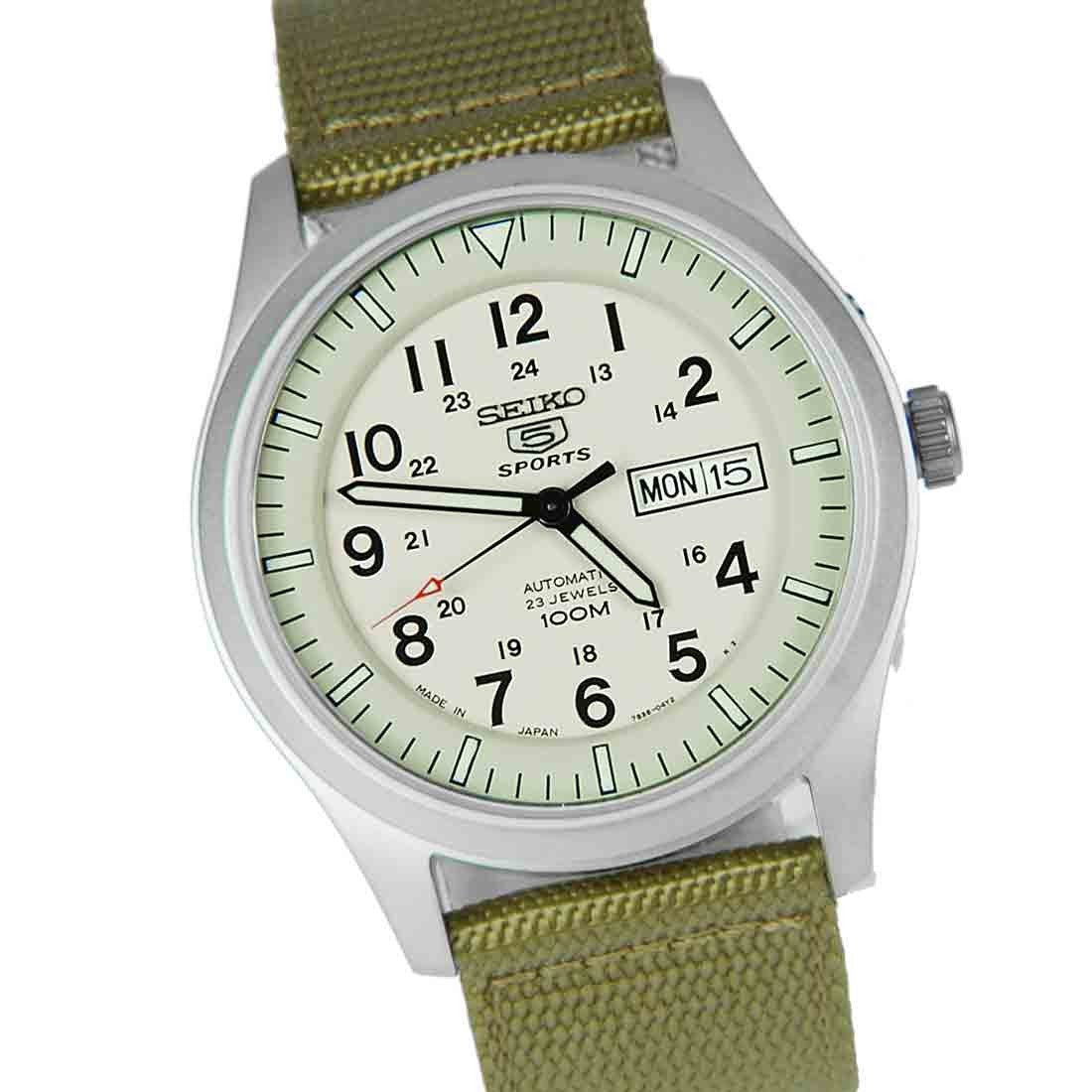 Seiko 5 Military SNZG07J1 SNZG07 SNZG07J Cream Nylon Watch -Seiko