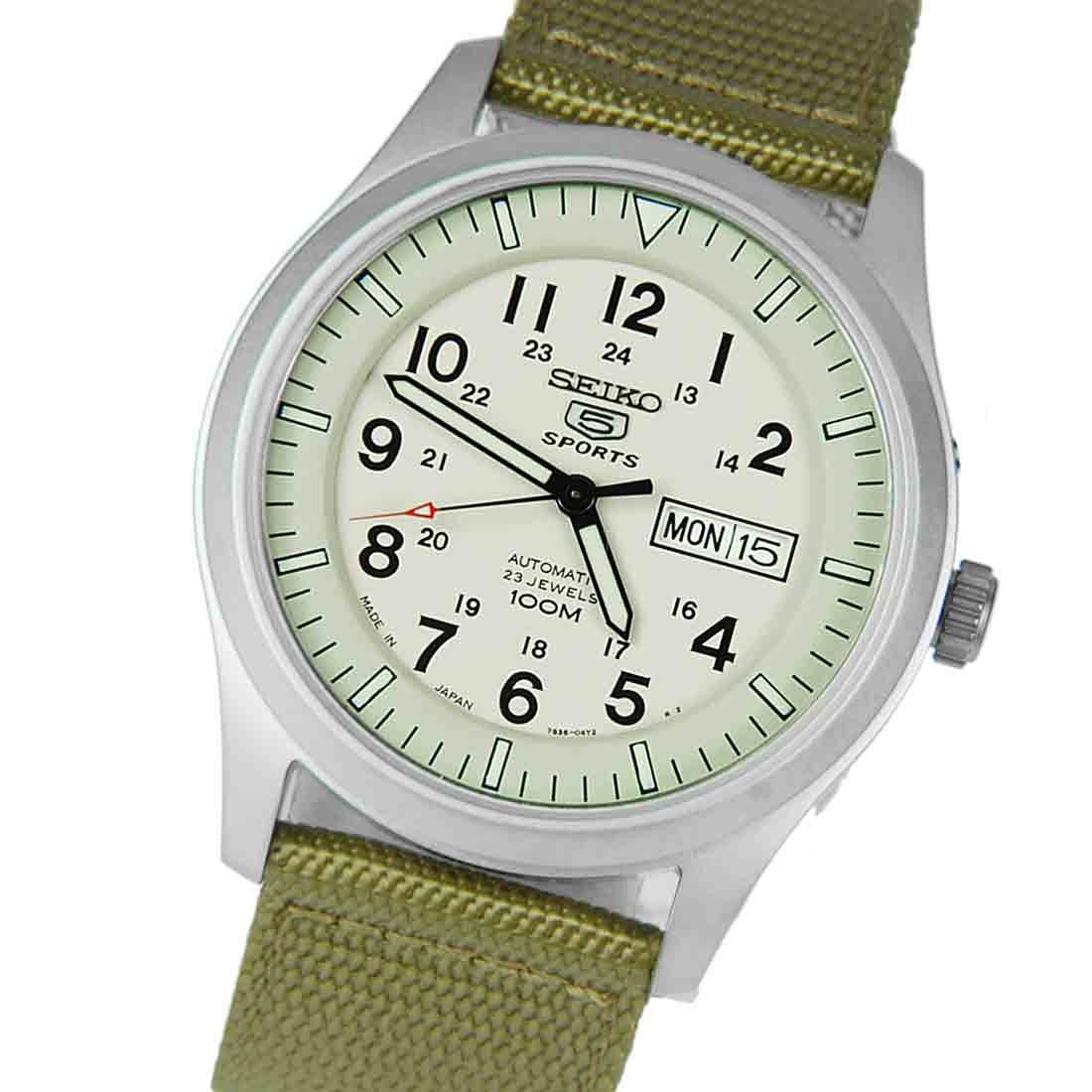 Seiko 5 Military SNZG07J1 SNZG07 SNZG07J Cream Nylon Watch -Seiko