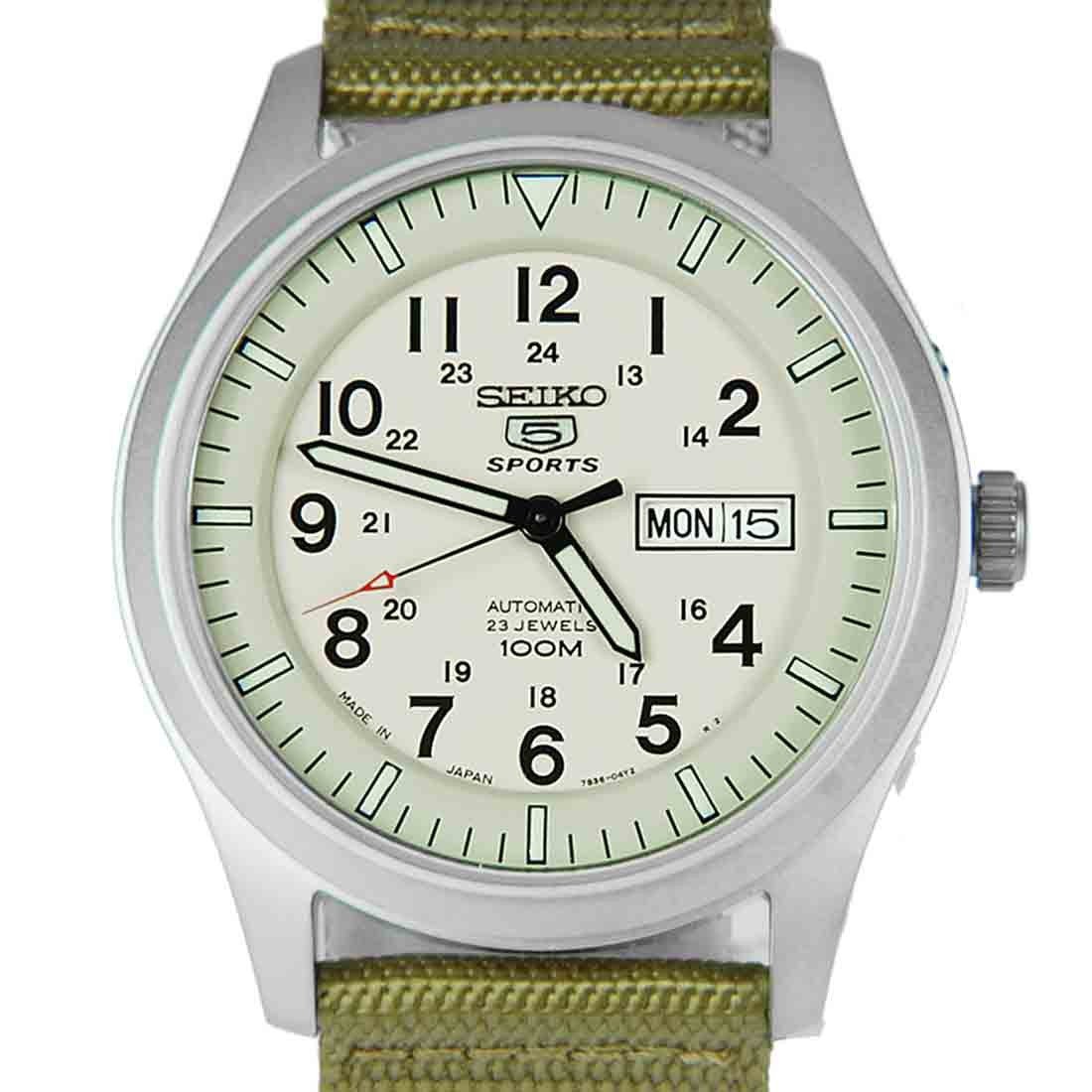 Seiko 5 Military SNZG07J1 SNZG07 SNZG07J Cream Nylon Watch -Seiko