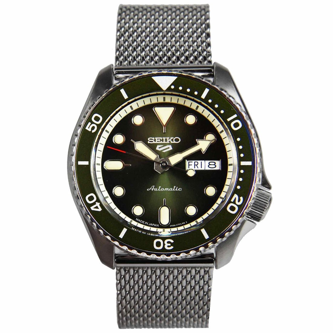 Seiko 5 Sports Mesh Green Dial SRPD75K1 SRPD75 SRPD75K Watch -Seiko