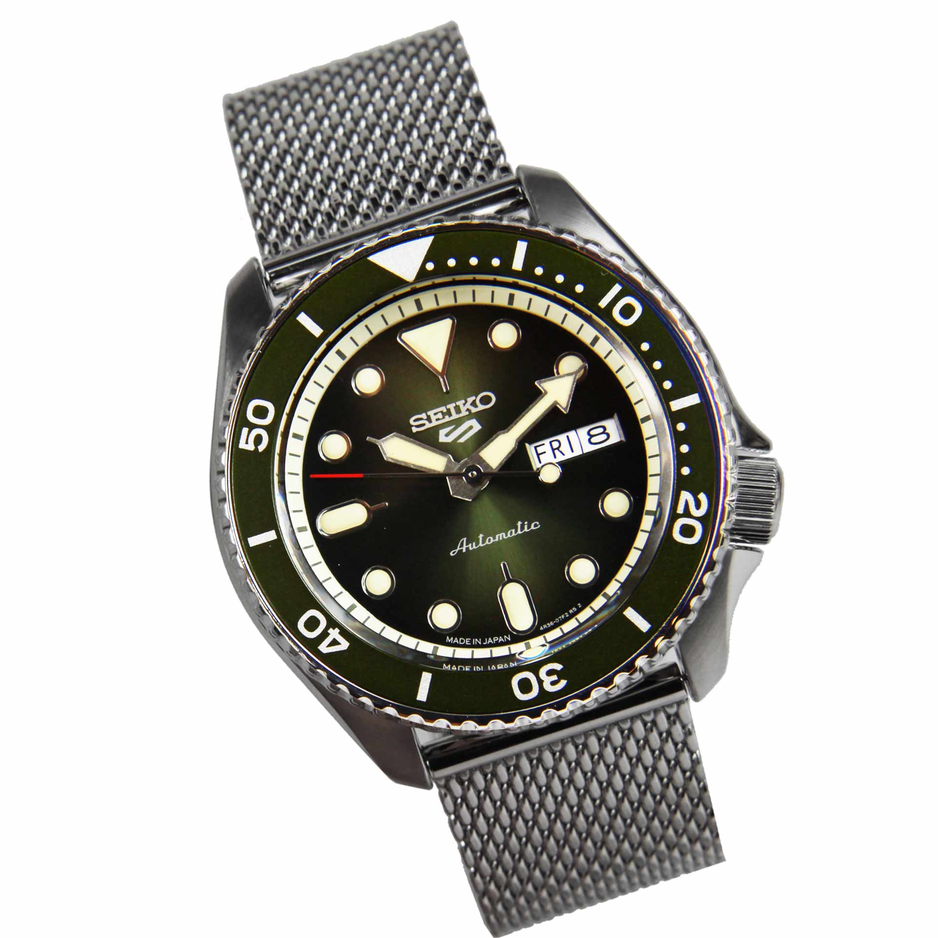 Seiko 5 Sports Mesh Strap Green Dial SBSA019 Automatic Watch -Seiko
