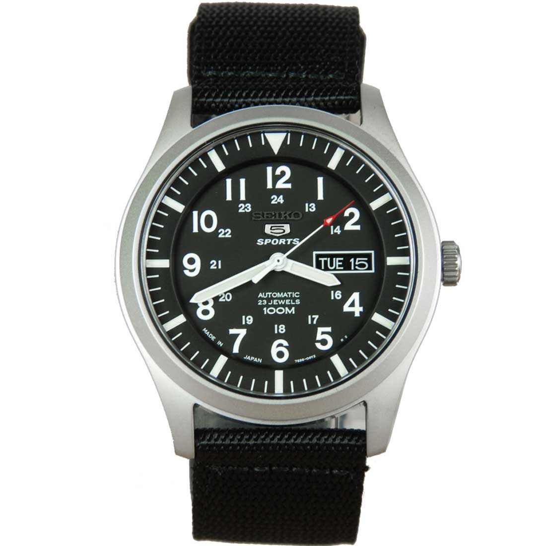 Seiko 5 Sports SNZG15J1 SNZG15 SNZG15J Black Nylon Japan Watch -Seiko
