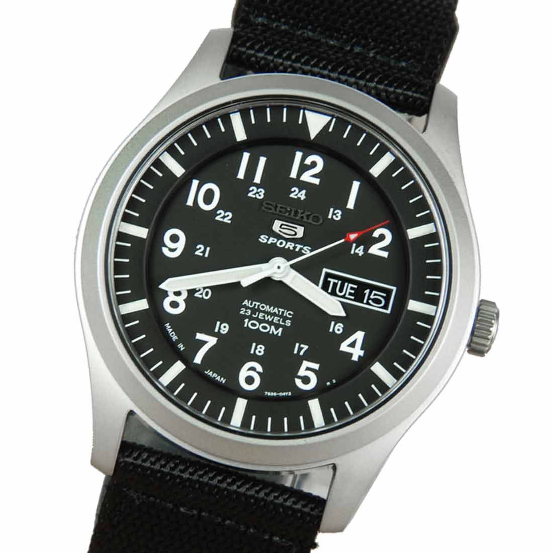 Seiko 5 Sports SNZG15J1 SNZG15 SNZG15J Black Nylon Japan Watch -Seiko