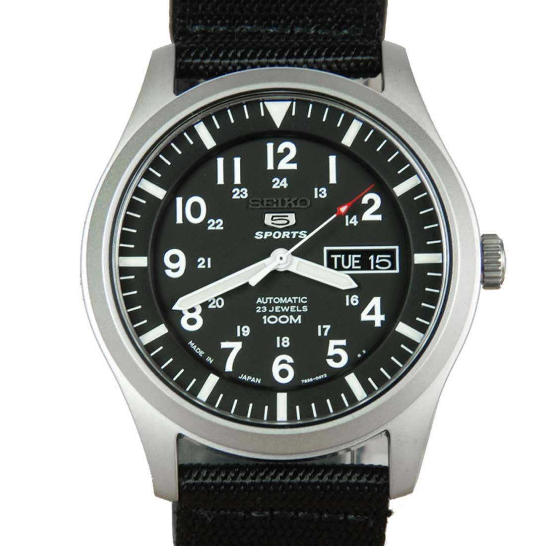 Seiko 5 Sports SNZG15J1 SNZG15 SNZG15J Black Nylon Japan Watch -Seiko