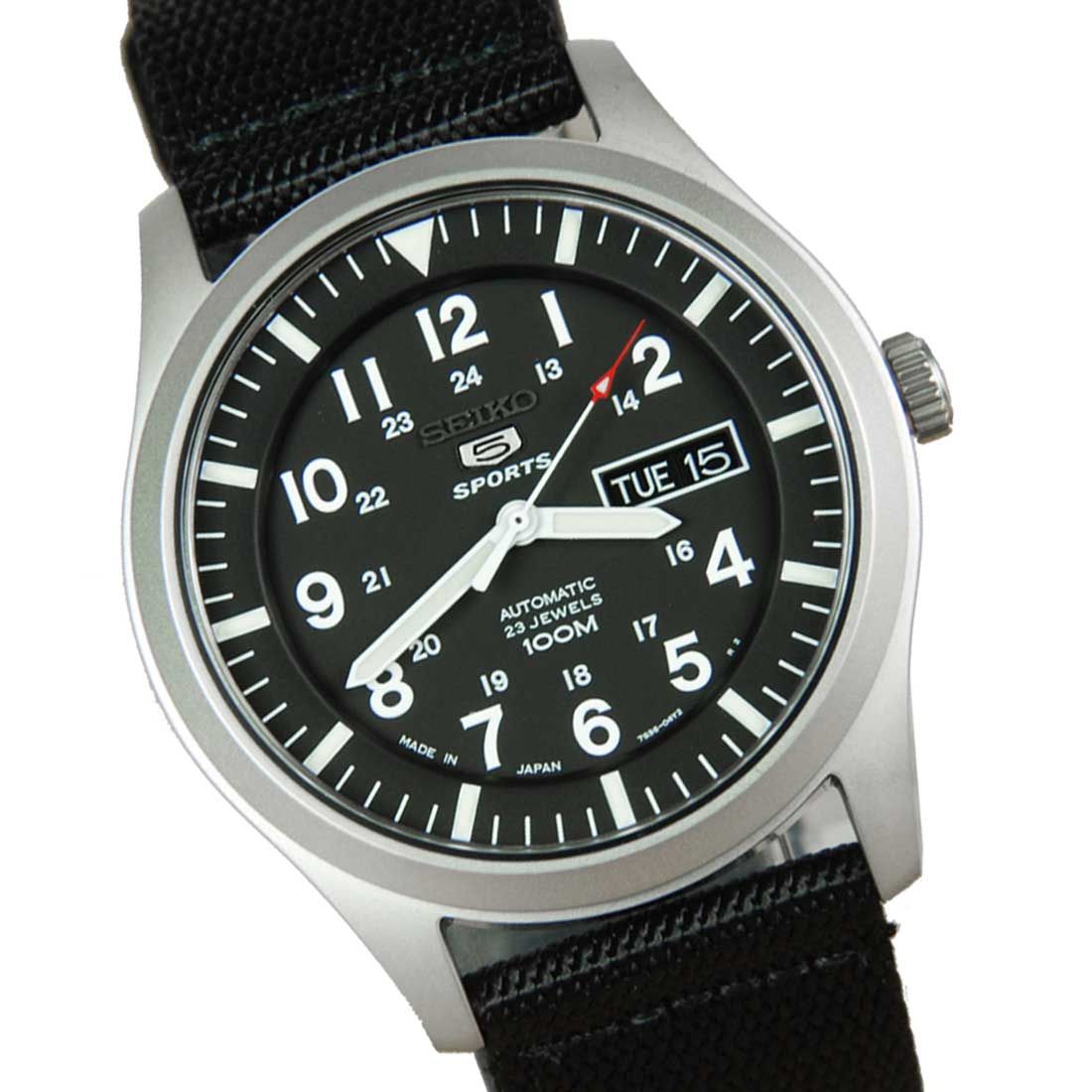 Seiko 5 Sports SNZG15J1 SNZG15 SNZG15J Black Nylon Japan Watch -Seiko