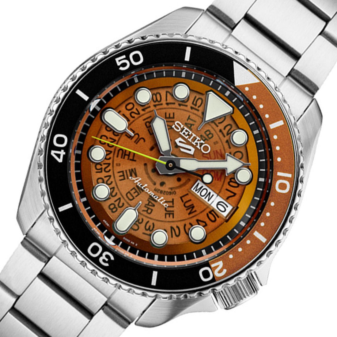 Seiko 5 Sports Time Sonar Brown Transparent Skeleton Dial Watch SRPJ47 SRPJ47K1 SRPJ47K -Seiko