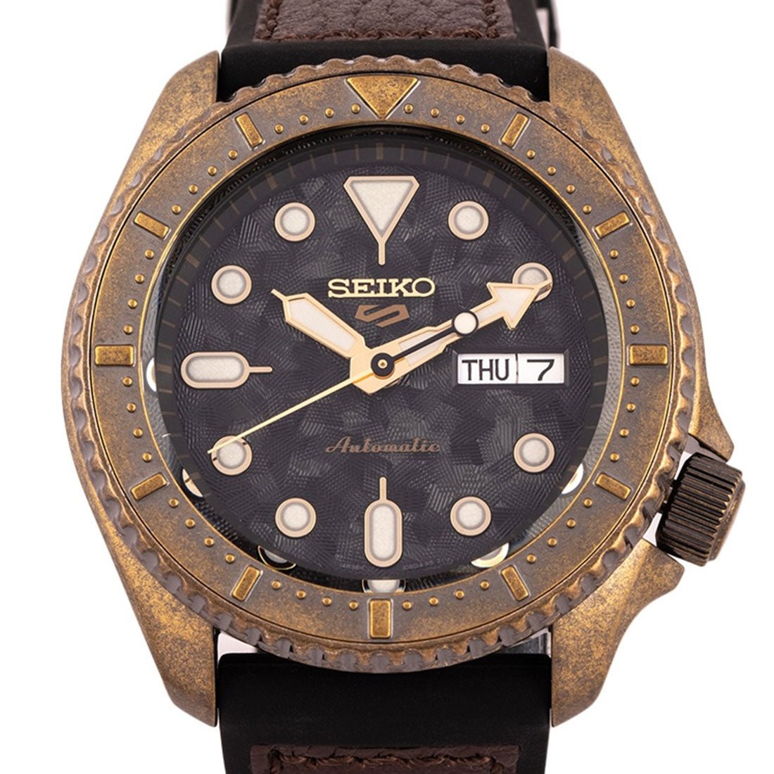 Seiko 5 Vintage SRPE80K1 SRPE80 SRPE80K Brown Leather Rubber Watch -Seiko