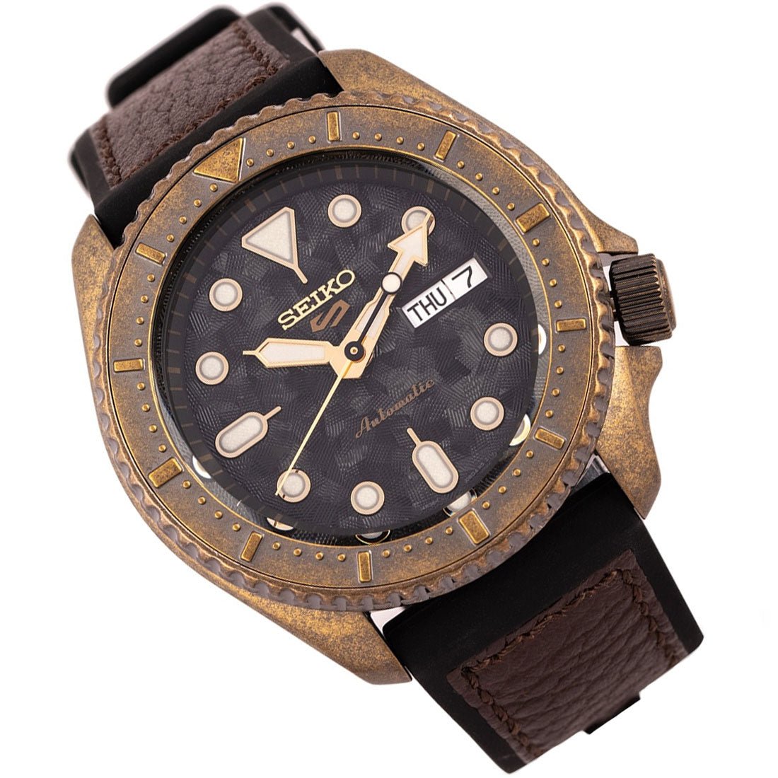 Seiko 5 Vintage SRPE80K1 SRPE80 SRPE80K Brown Leather Rubber Watch -Seiko