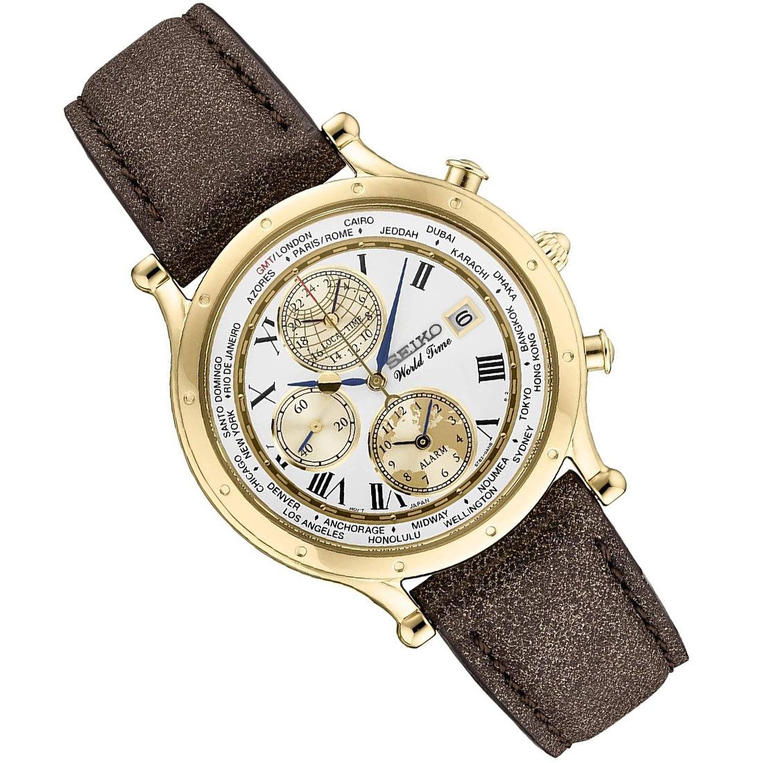 Seiko Age Of Discovery World Time Leather Watch SPL060P1 SPL060P SPL060 -Seiko