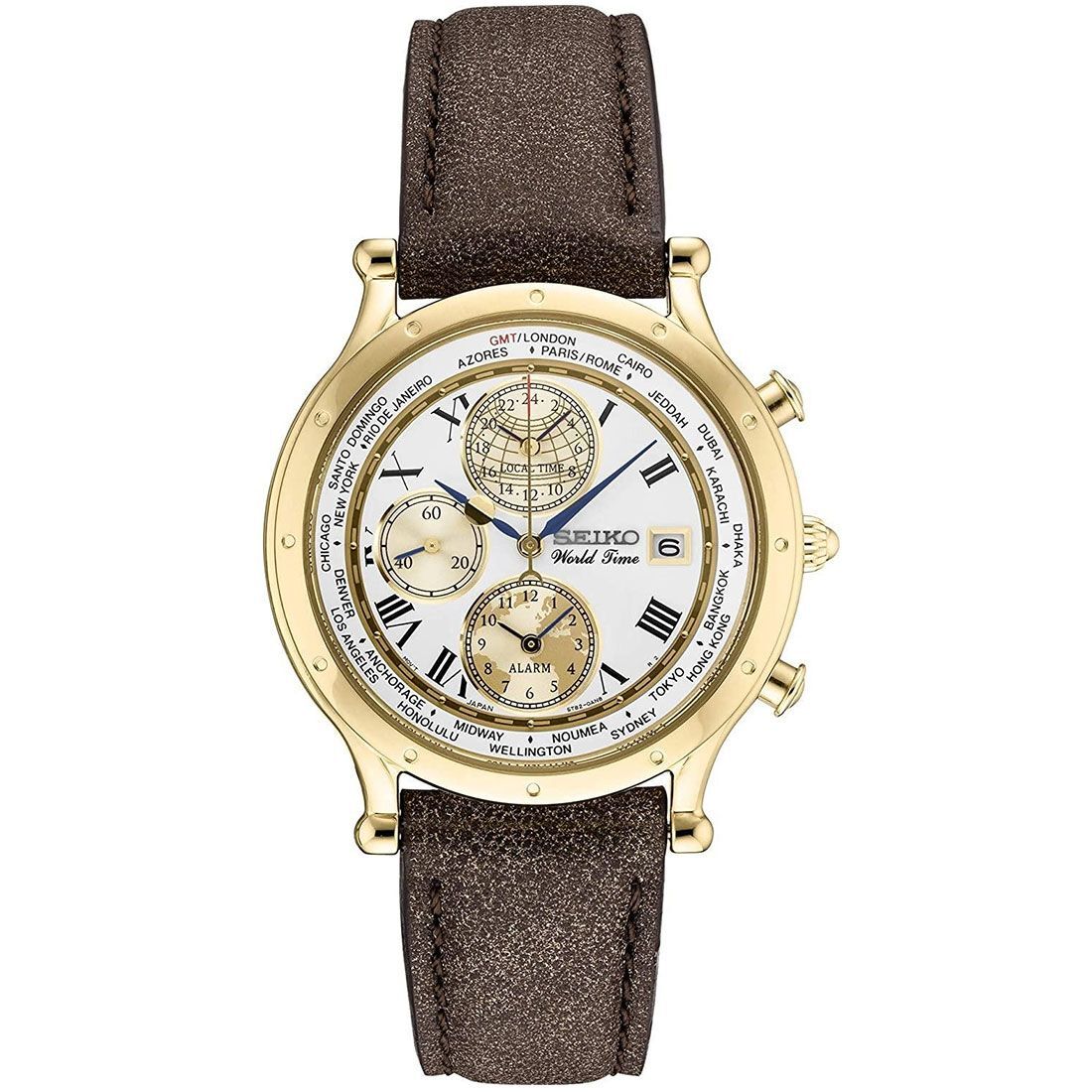 Seiko Age Of Discovery World Time Leather Watch SPL060P1 SPL060P SPL060 -Seiko