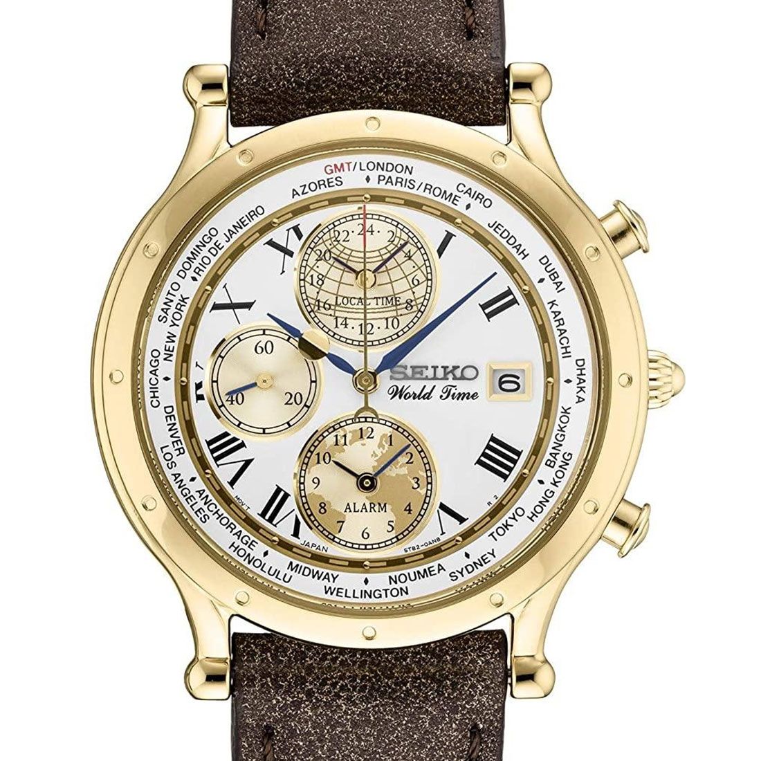 Seiko Age Of Discovery World Time Leather Watch SPL060P1 SPL060P SPL060 -Seiko