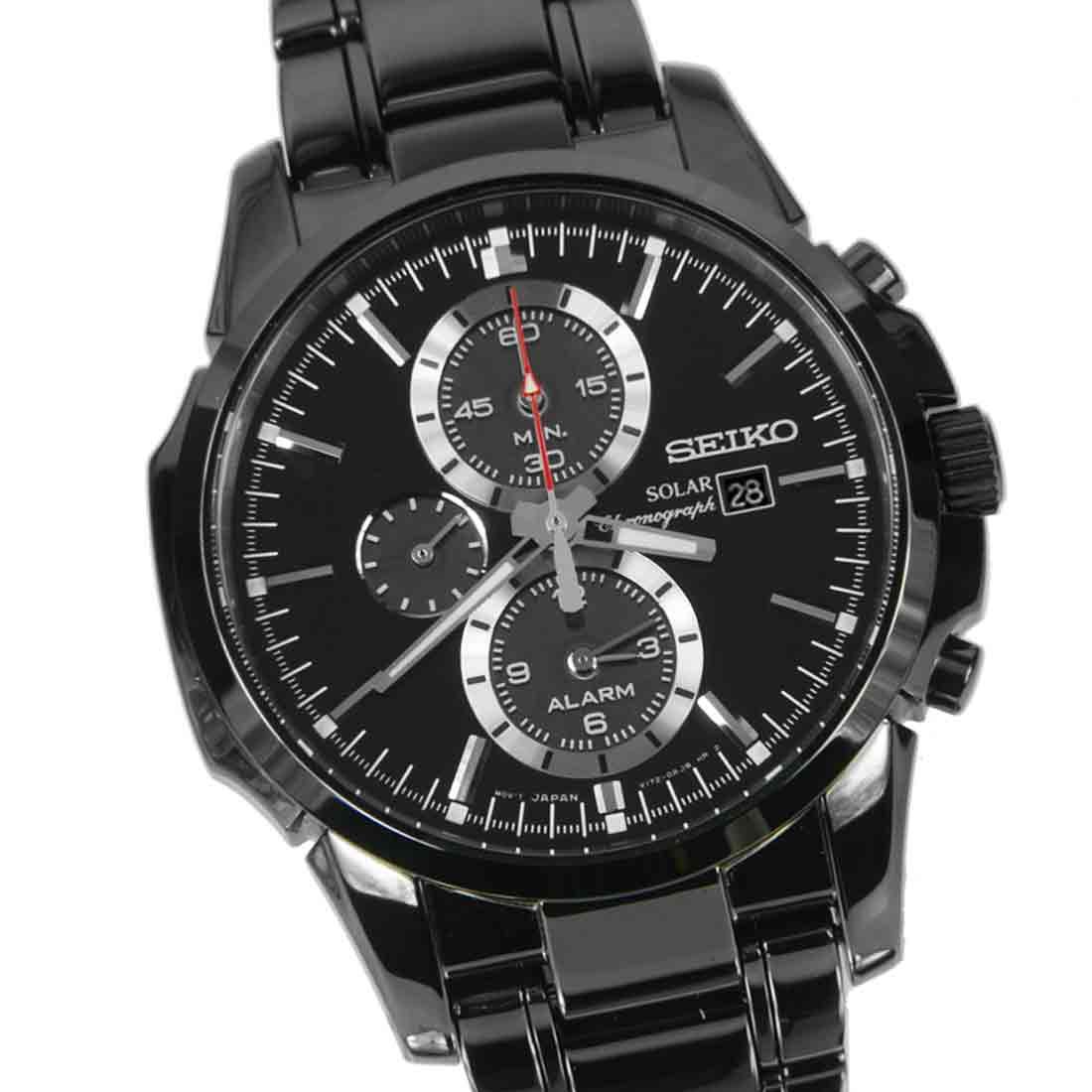 Seiko Black Solar SSC095P1 SSC095 SSC095P Alarm Chronograph Watch -Seiko