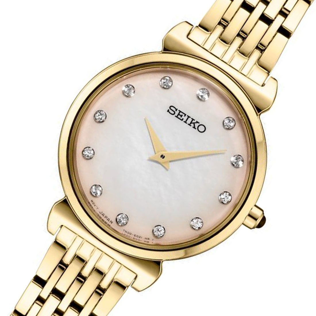 Seiko Gold Womens Diamond Accent Watch SFQ802P1 SFQ802 SFQ802P -Seiko