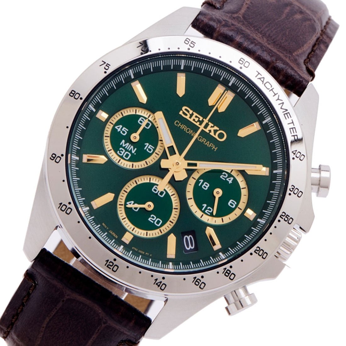 Seiko JDM Spirit Selection SBTR017 Green Dial Chronograph Quartz Mens Leather Watch -Seiko
