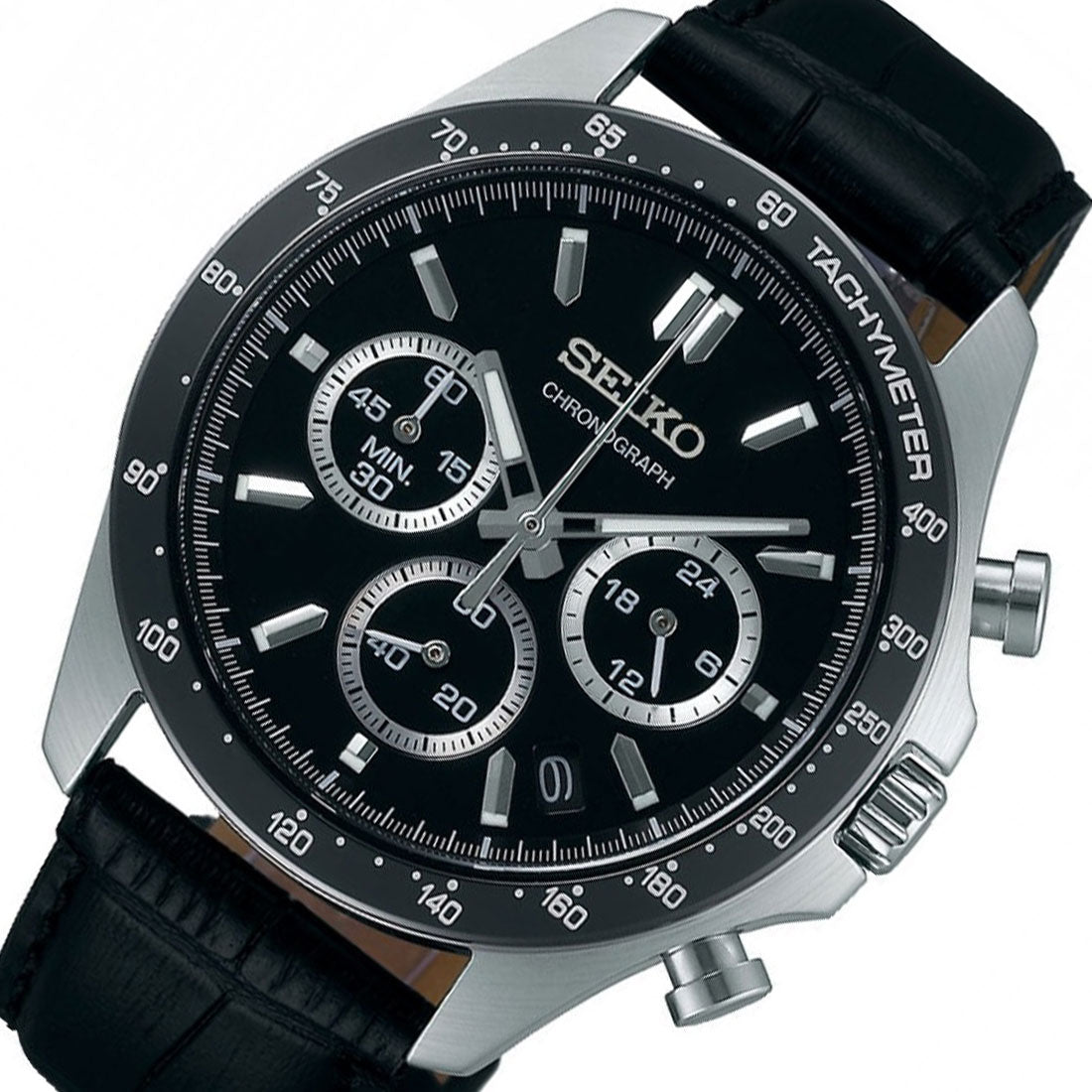 Seiko JDM Spirit Selection SBTR021 Black Dial Chronograph Quartz Mens Leather Watch -Seiko