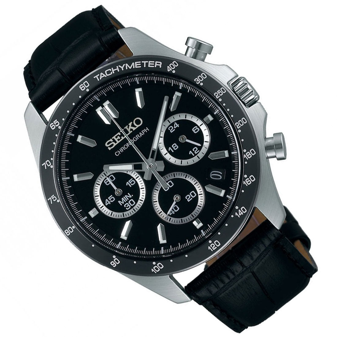 Seiko JDM Spirit Selection SBTR021 Black Dial Chronograph Quartz Mens Leather Watch -Seiko