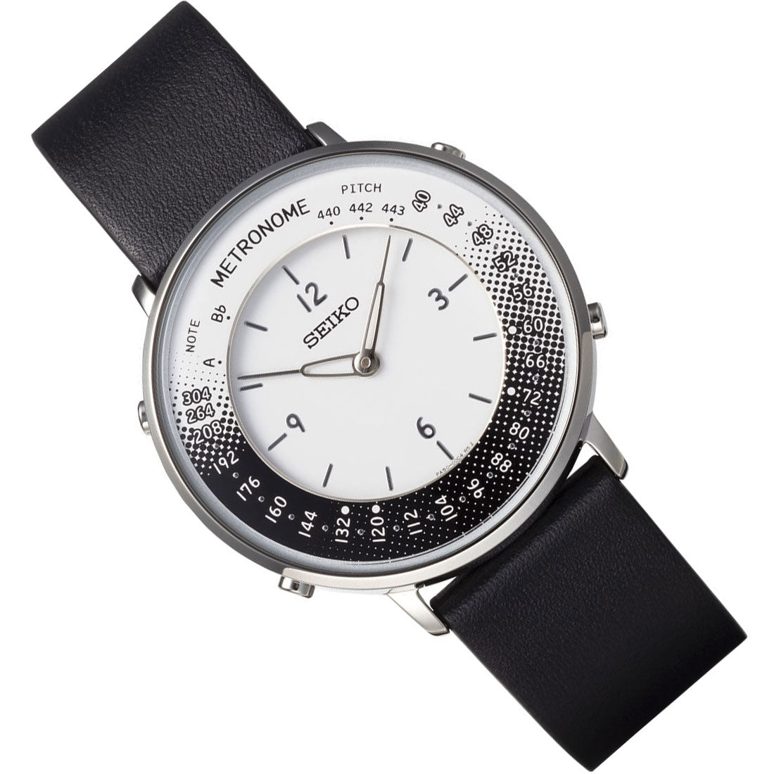 Seiko Metronome Black Leather SMW001B White Dial Casual Watch -Seiko